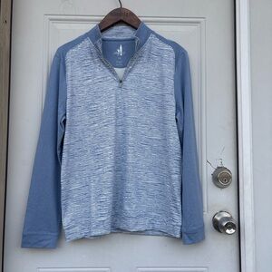 johnnie-O Blue and White Striped Quarter-Zip Pullover